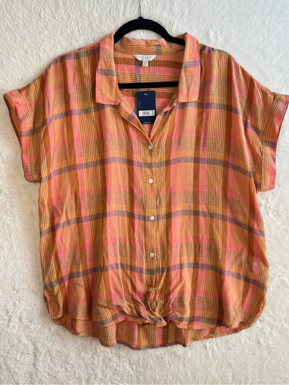 Lucky Brand Button Up Shirt Women’s Large Madras Plaid Western Cowgirl NEW
